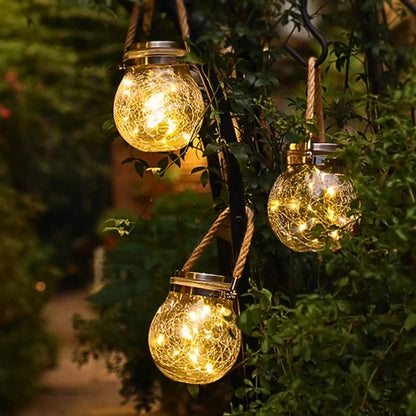 Solar Crackle Glass Lantern – Hanging Outdoor Garden Light