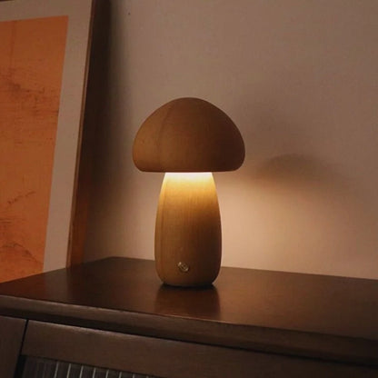 Wooden Mushroom Table Lamp – Handcrafted Bedside Night Light