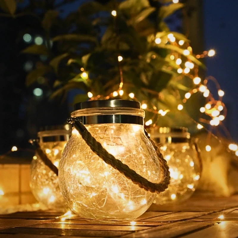 Solar Crackle Glass Lantern – Hanging Outdoor Garden Light