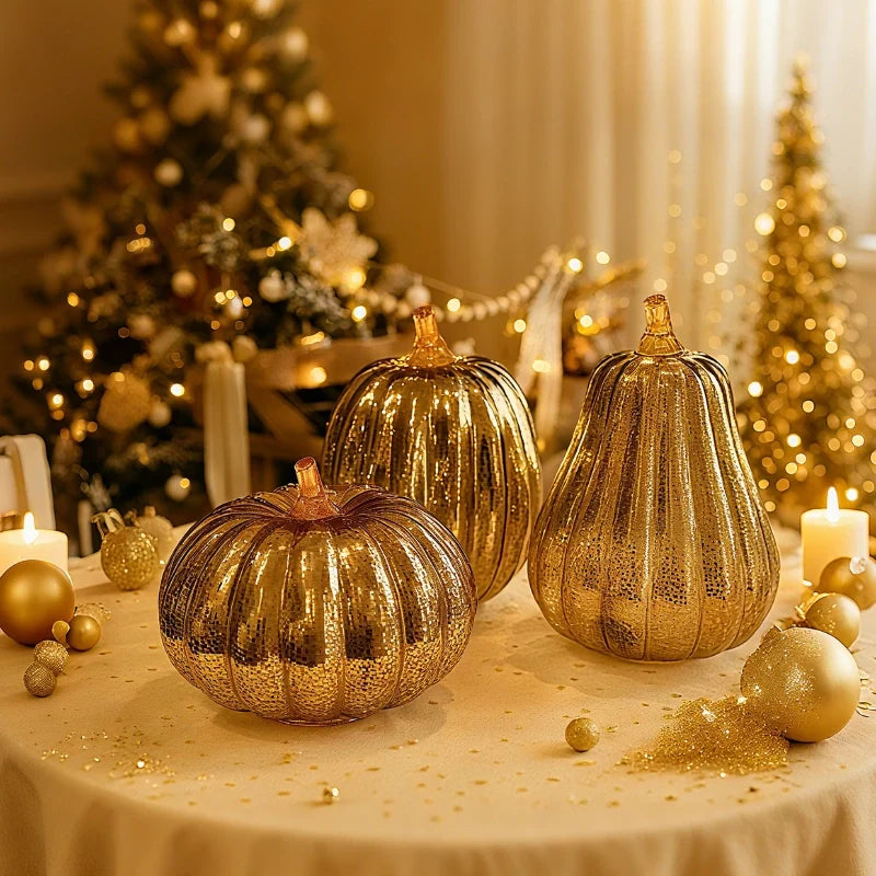 Hand-Blown Glass Pumpkin Lamp – Mercury Glass Autumn Table Light