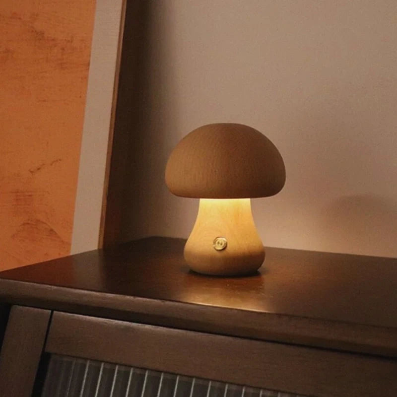 Wooden Mushroom Table Lamp – Handcrafted Bedside Night Light