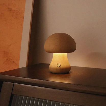 Wooden Mushroom Table Lamp – Handcrafted Bedside Night Light