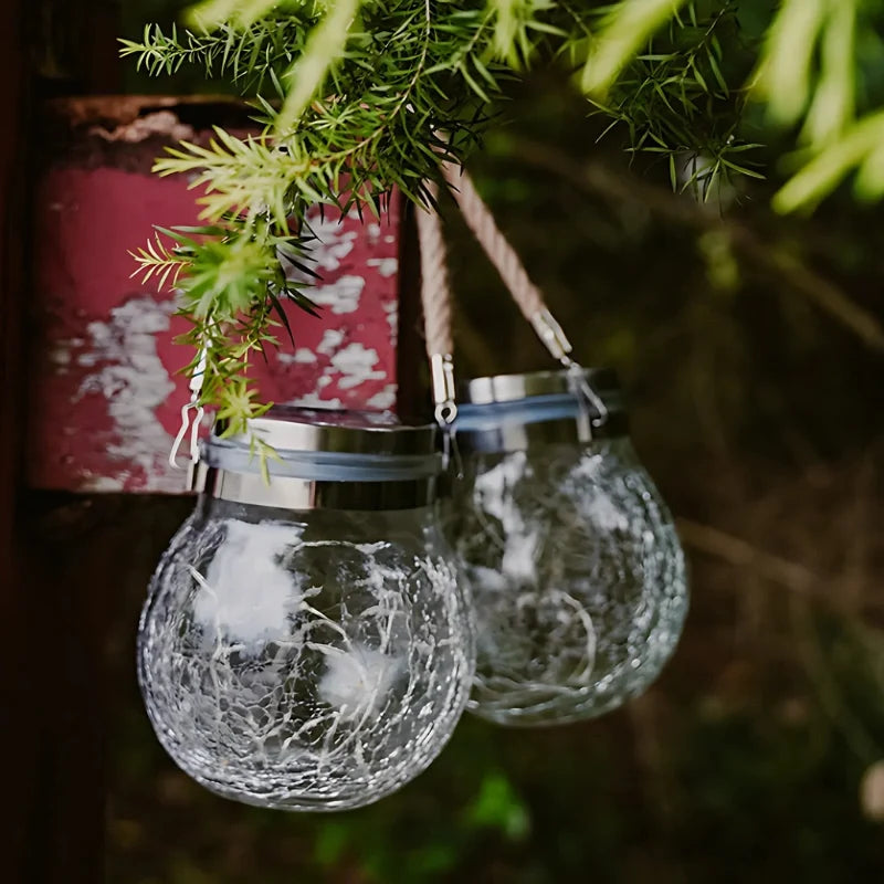 Solar Crackle Glass Lantern – Hanging Outdoor Garden Light