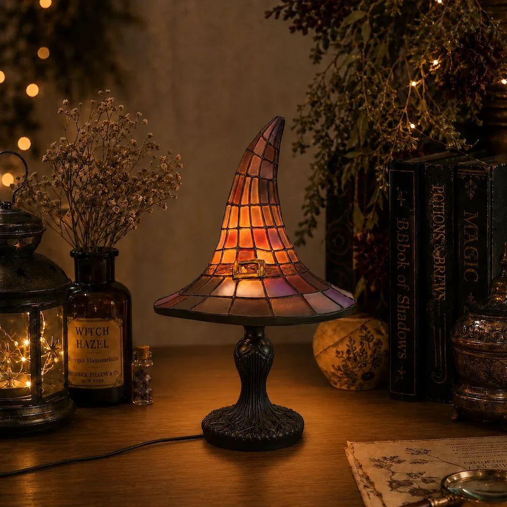 Witch Hat Table Lamp – Stained Glass Gothic Halloween Lamp