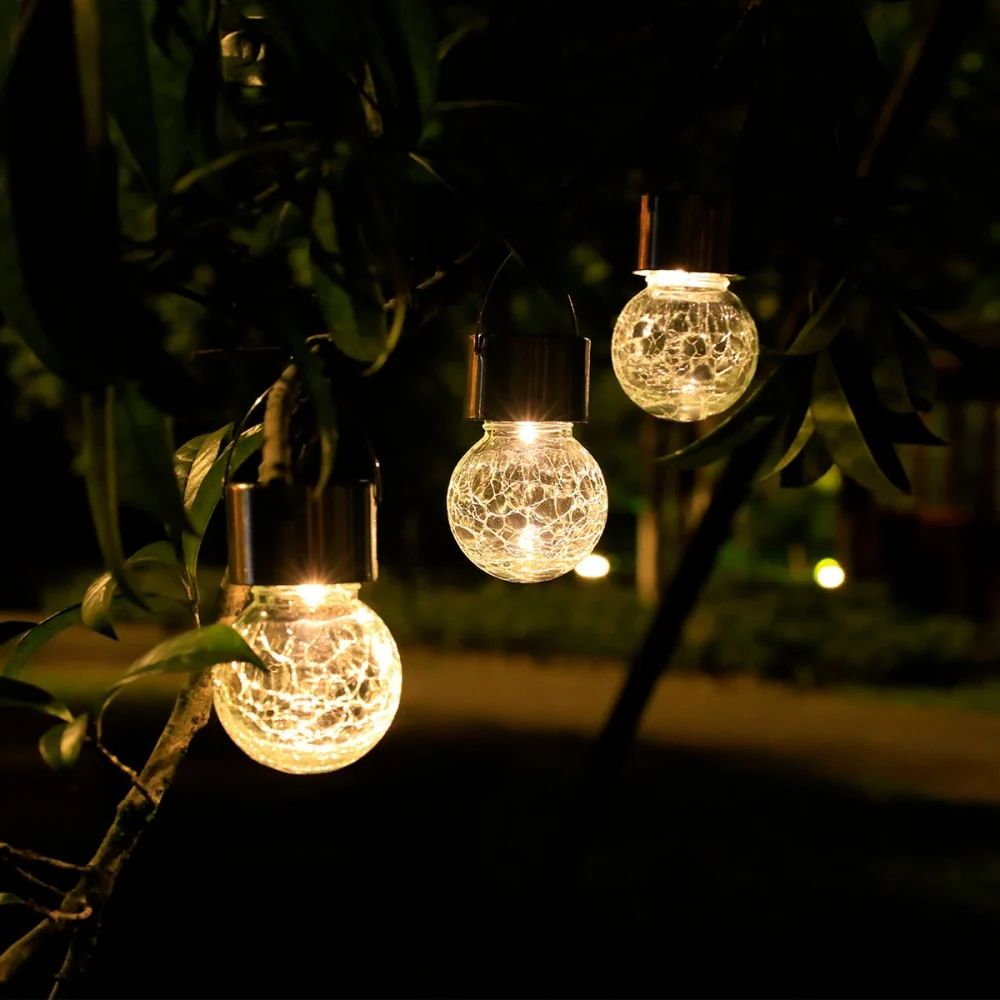 Solar Crackle Glass Lantern – Hanging Outdoor Garden Light