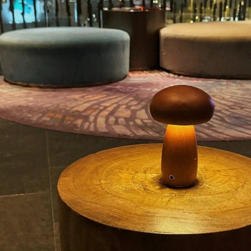 Wooden Mushroom Table Lamp – Handcrafted Bedside Night Light