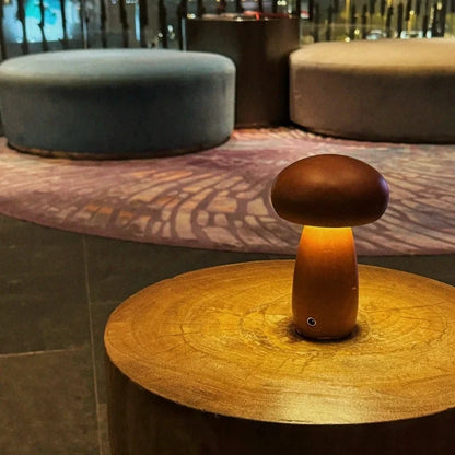 Wooden Mushroom Table Lamp – Handcrafted Bedside Night Light
