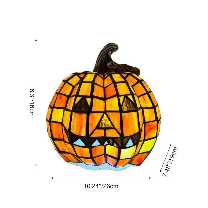 Pumpkin Table Lamp - Halloween Glass Night Light for Kids Room, Bedroom and Living Room, Orange