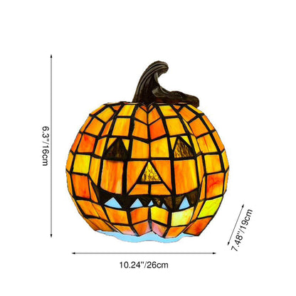 Pumpkin Table Lamp - Halloween Glass Night Light for Kids Room, Bedroom and Living Room, Orange