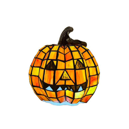 Pumpkin Table Lamp - Halloween Glass Night Light for Kids Room, Bedroom and Living Room, Orange