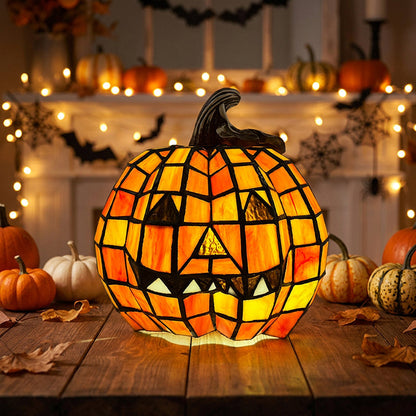 Pumpkin Table Lamp - Halloween Glass Night Light for Kids Room, Bedroom and Living Room, Orange