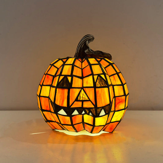 Pumpkin Table Lamp - Halloween Glass Night Light for Kids Room, Bedroom and Living Room, Orange