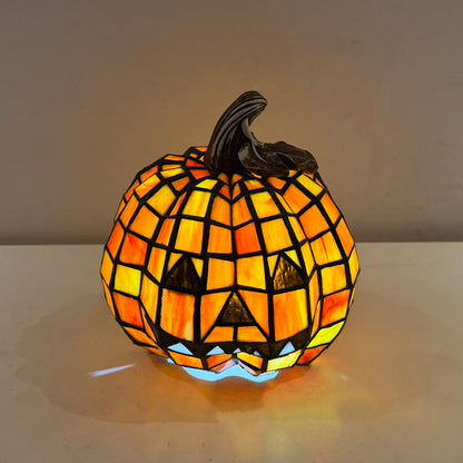 Pumpkin Table Lamp - Halloween Glass Night Light for Kids Room, Bedroom and Living Room, Orange