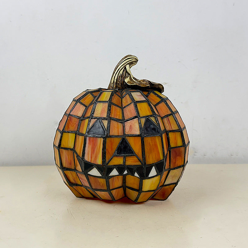 Pumpkin Table Lamp - Halloween Glass Night Light for Kids Room, Bedroom and Living Room, Orange
