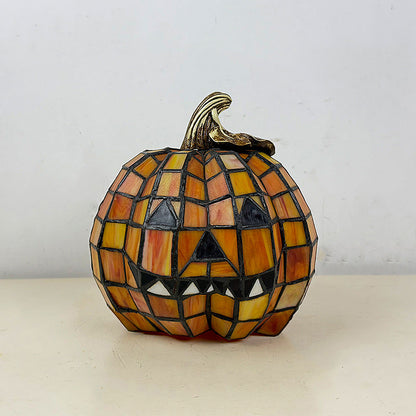 Pumpkin Table Lamp - Halloween Glass Night Light for Kids Room, Bedroom and Living Room, Orange