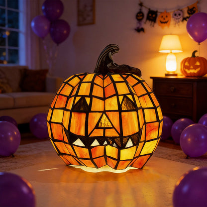 Pumpkin Table Lamp - Halloween Glass Night Light for Kids Room, Bedroom and Living Room, Orange