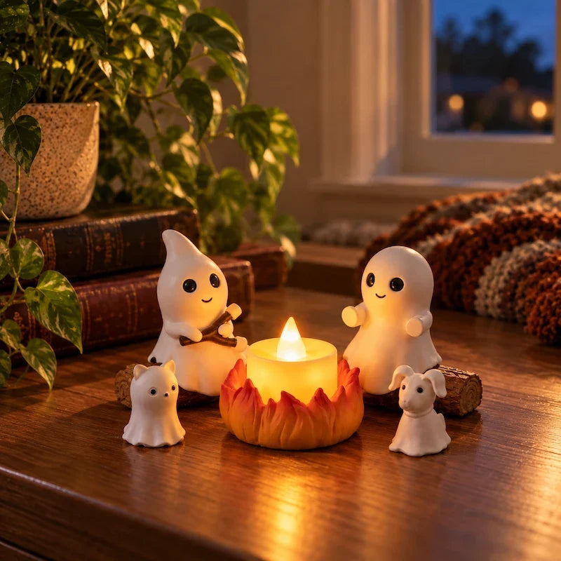 Ghost Campfire Halloween Decoration – Flameless LED Tabletop Figurine