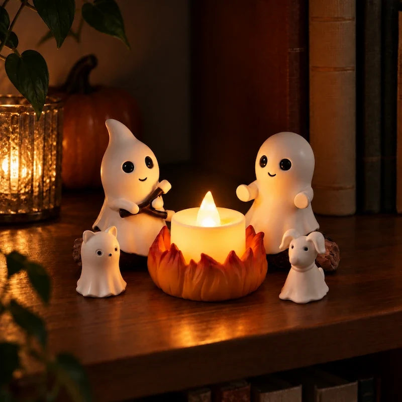 Ghost Campfire Halloween Decoration – Flameless LED Tabletop Figurine