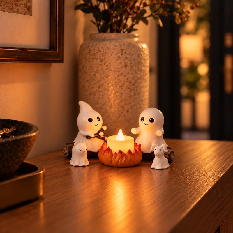 Ghost Campfire Halloween Decoration – Flameless LED Tabletop Figurine