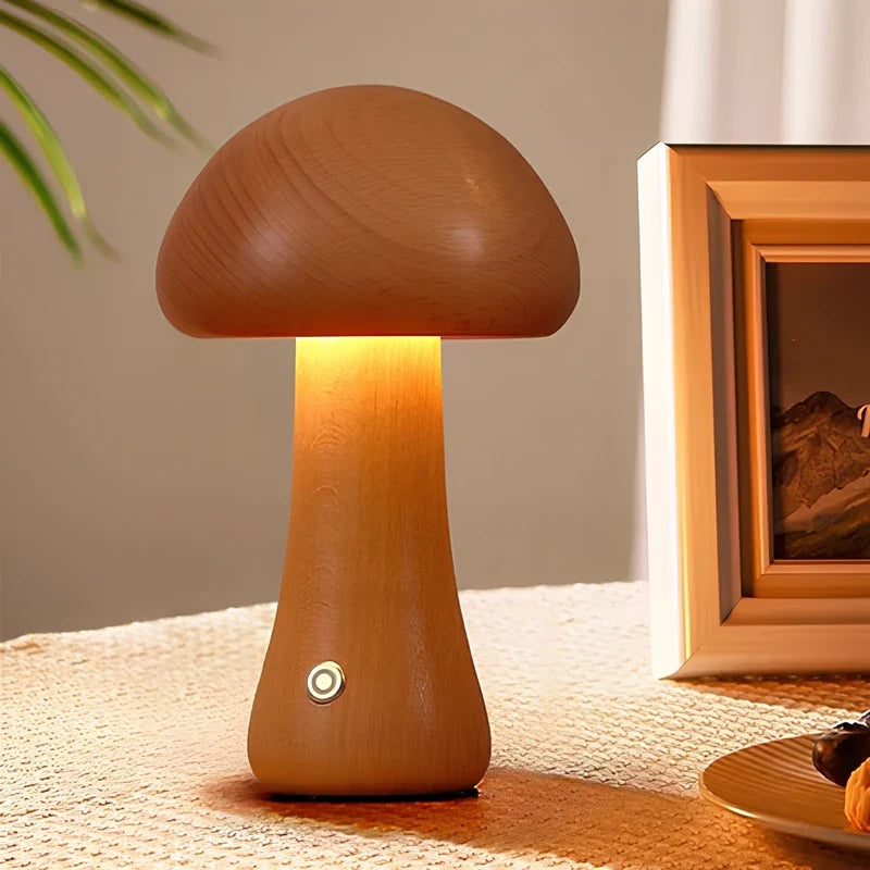Wooden Mushroom Table Lamp – Handcrafted Bedside Night Light