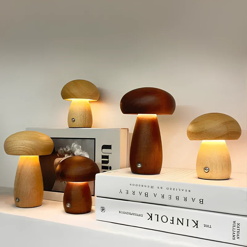 Wooden Mushroom Table Lamp – Handcrafted Bedside Night Light