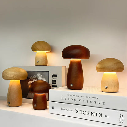 Wooden Mushroom Table Lamp – Handcrafted Bedside Night Light