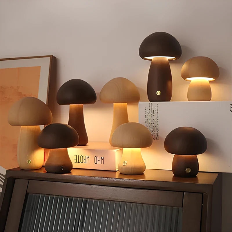 Wooden Mushroom Table Lamp – Handcrafted Bedside Night Light