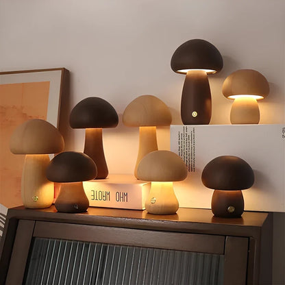 Wooden Mushroom Table Lamp – Handcrafted Bedside Night Light