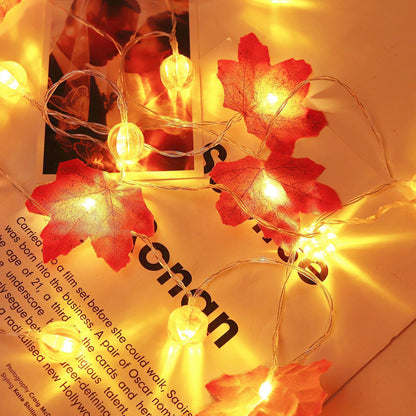 Pumpkin and Maple Leaf LED String Lights - Battery Operated Halloween and Fall Decoration Fairy Lights