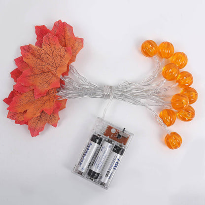 Pumpkin and Maple Leaf LED String Lights - Battery Operated Halloween and Fall Decoration Fairy Lights