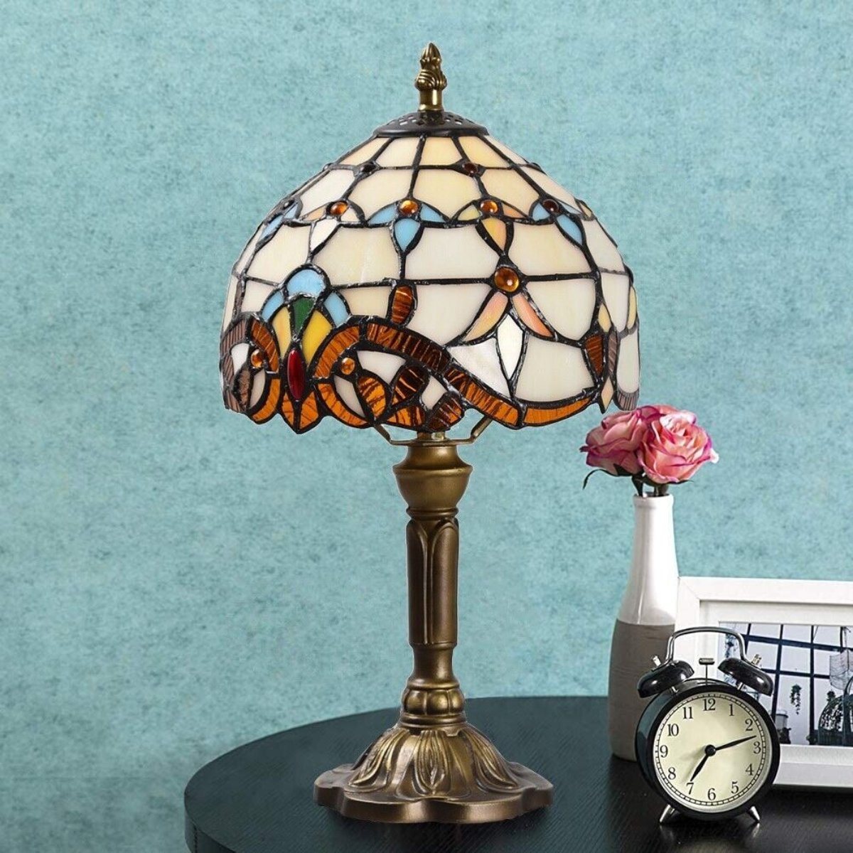 Antique Stained Glass Table Lamp – Vintage Baroque & Floral Lamp